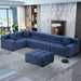 GFD Home - Modular Seating Sofa Couch L-Shaped Sectional sofa with Ottoman BLUE - GreatFurnitureDeal