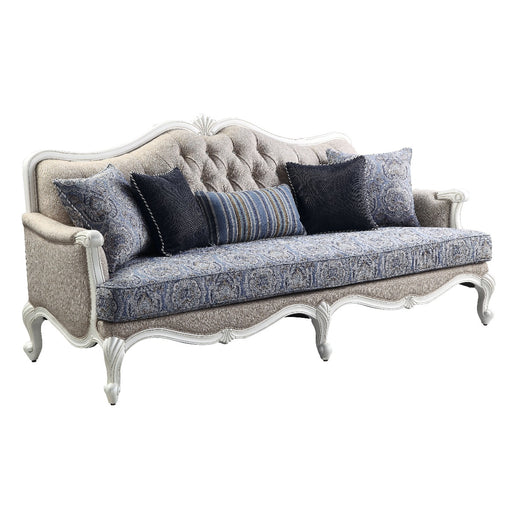 Acme Furniture - Ciddrenar Sofa w-5 pillows in Fabric & White Finish - 54310 - GreatFurnitureDeal