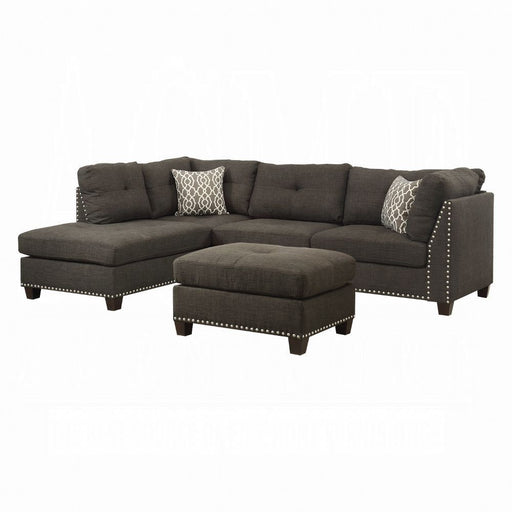 Acme Furniture - Laurissa Sectional Sofa & Ottoman (2 Pillows) in Charcoal - 54370 - GreatFurnitureDeal