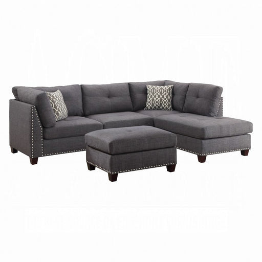 Acme Furniture - Laurissa Sectional Sofa & Ottoman (2 Pillows) in Charcoal - 54385 - GreatFurnitureDeal