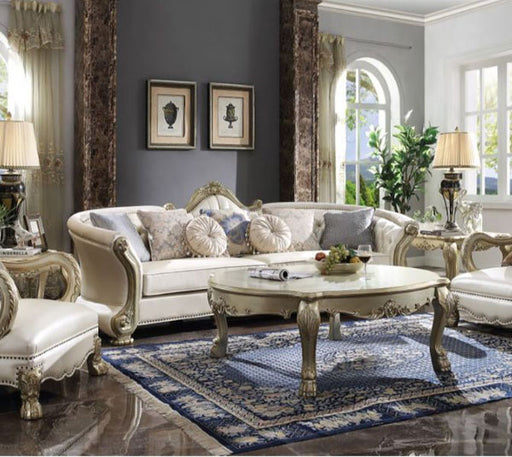 Acme Furniture - Dresden II Sofa w-7 Pillows, Bone PU & Gold Patina - 54875-S - GreatFurnitureDeal