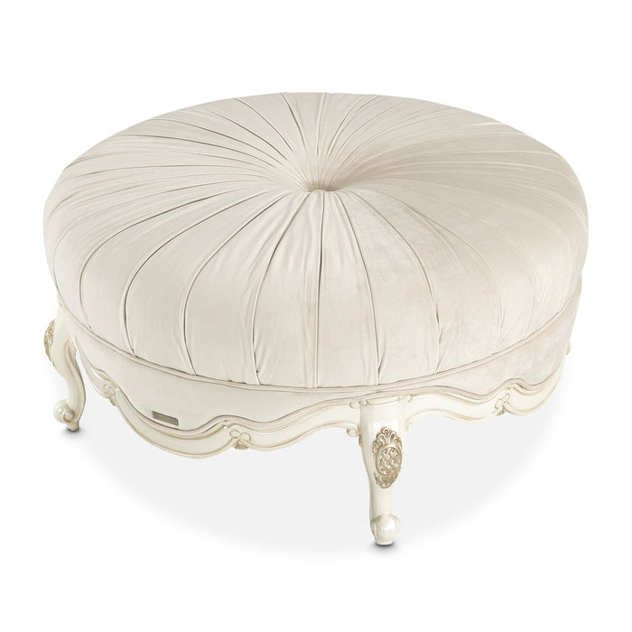 AICO Furniture - Lavelle Round Cocktail Ottoman in Classic Pearl - 54879-IVORY-113 - GreatFurnitureDeal