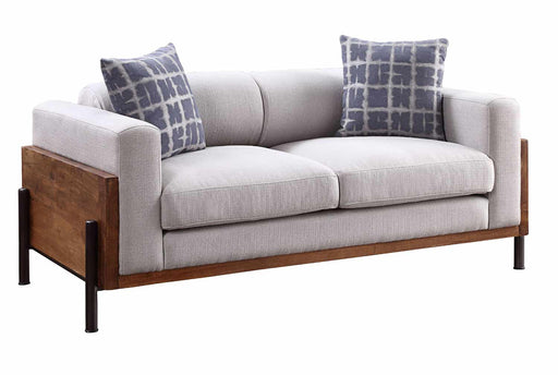 Acme Furniture - Pelton Loveseat w-Pillows, Fabric & Walnut - 54891 - GreatFurnitureDeal