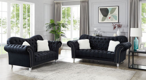 GFD Home - Jessica 2pc Living Room Velvet Material Sofa and Love Seat in Color Black - GreatFurnitureDeal