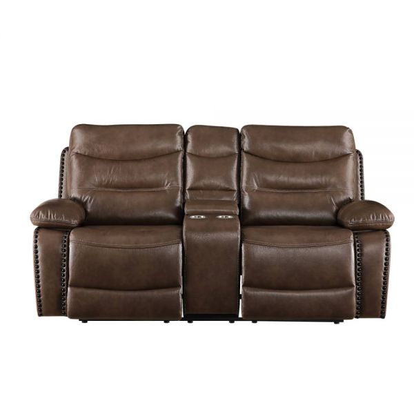 Acme Furniture - Aashi Loveseat w-Console (Motion), Brown Leather-Gel Match - 55421 - GreatFurnitureDeal