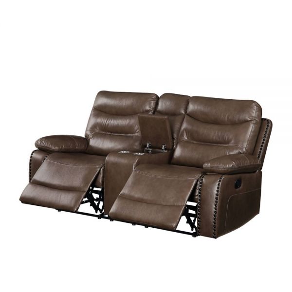 Acme Furniture - Aashi Loveseat w-Console (Motion), Brown Leather-Gel Match - 55421
