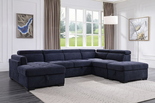 Acme Furniture - Nekoda Sleeper Sectional Sofa w-Storage and Ottoman in Navy Blue - 55520 - GreatFurnitureDeal