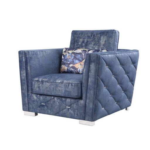 Acme Furniture - Emilia Chair w-1 Pillow, 2-Tone Blue Fabric - 56027 - GreatFurnitureDeal
