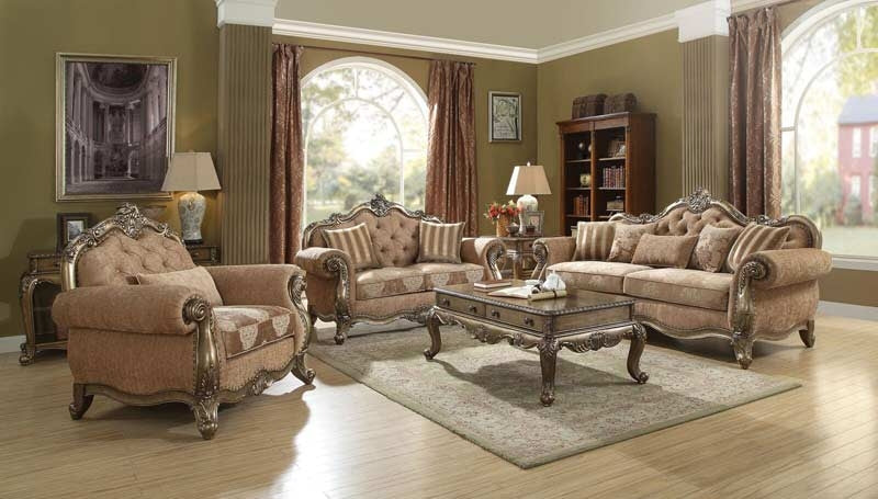 Acme Furniture - Ragenardus Fabric & Vintage Oak 3 Piece Living Room Set - 56030-31-32