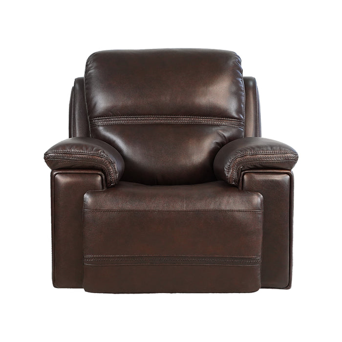 Timo Top Grain Leather Power Recliner | Glider Recliner Chair | Adjustable Headrest | Cross Stitching - GreatFurnitureDeal