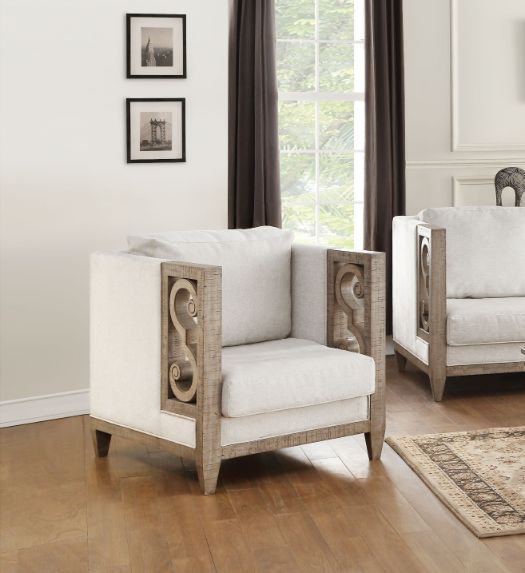 Acme Furniture - Artesia Fabric & Salvaged Natural 3 Piece Living Room Set - 56090-91-92 - GreatFurnitureDeal