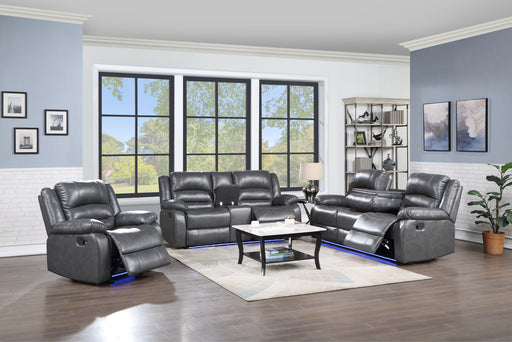 GFD Home - Martin 3 Pc Manual Reclining Sofa set finished with Faux Leather/ Wood in Gray - GreatFurnitureDeal