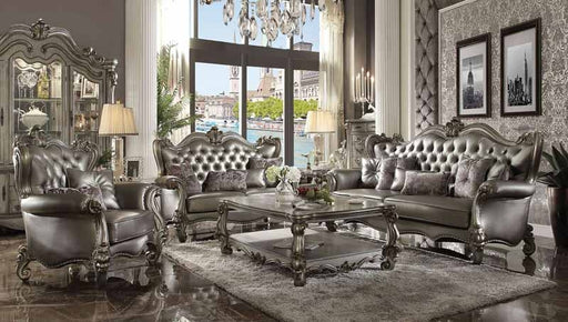 Acme Furniture - Versailles Silver PU & Antique Platinum 3 Piece Living Room Set - 56820-21-22 - GreatFurnitureDeal