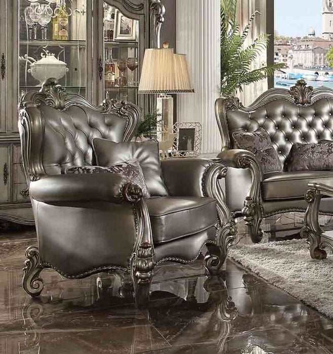 Acme Furniture - Versailles Silver PU & Antique Platinum Chair - 56822
