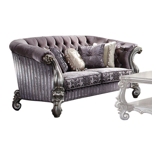 Acme Furniture - Versailles Loveseat w-Pillows, Velvet & Antique Platinum - 56826 - GreatFurnitureDeal