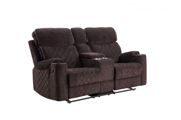 Acme Furniture - Aulada Loveseat w-Console and USB Port in Chocolate - 56906