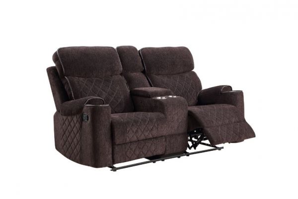 Acme Furniture - Aulada Loveseat w-Console and USB Port in Chocolate - 56906