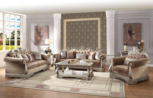 Acme Furniture - Northville Velvet & Antique Champagne 3 Piece Living Room Set - 56930-31-32