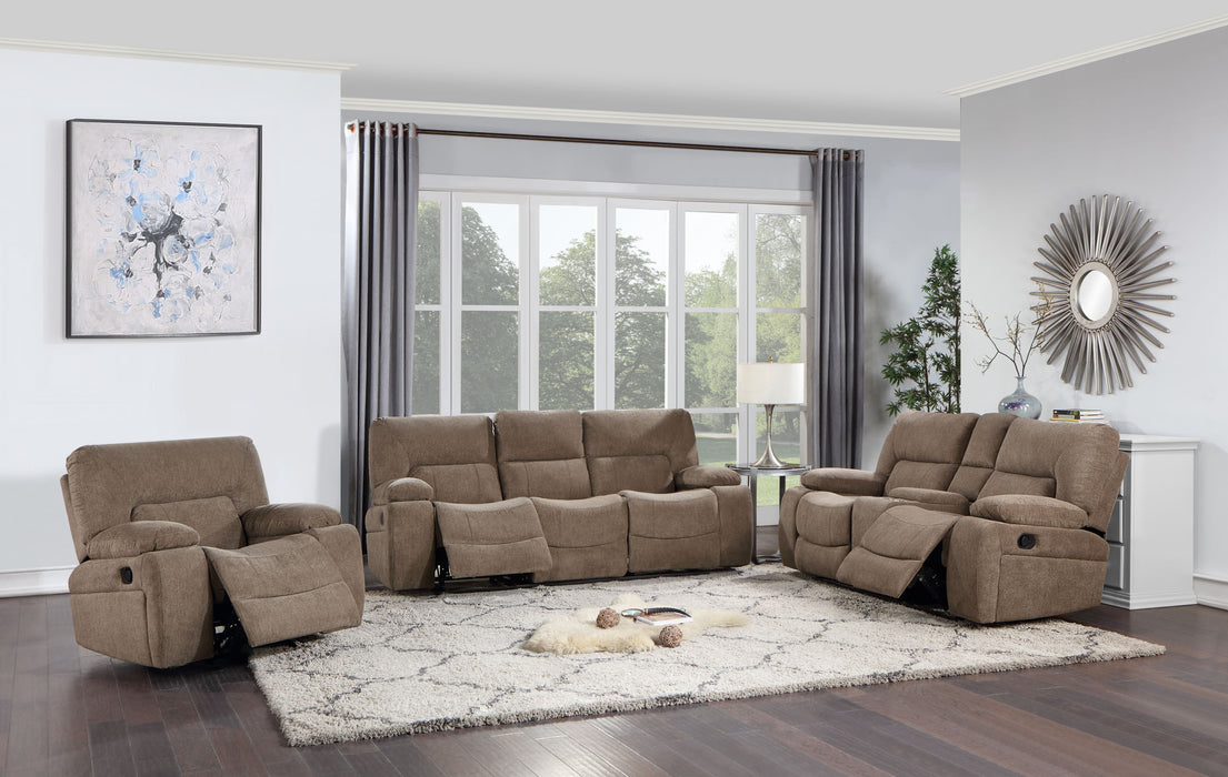GFD Home - Ohio Manual Recliner 3Pc Living Room Set Made With Chenille Upholstery in Brown - GreatFurnitureDeal