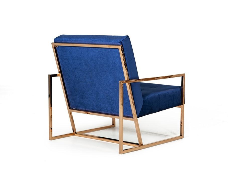 GFD Home - Modrest Samara Modern Blue & Gold Accent Chair - GreatFurnitureDeal