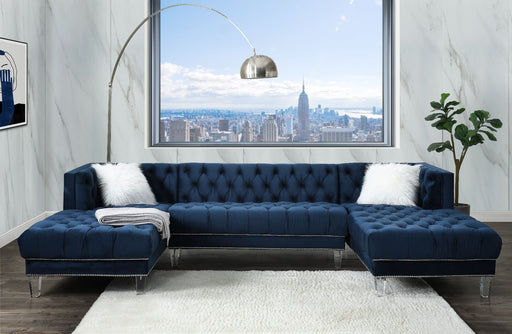 Acme Furniture - Ezamia Sectional Sofa w-2 Pillows in Navy Blue - 57365 - GreatFurnitureDeal