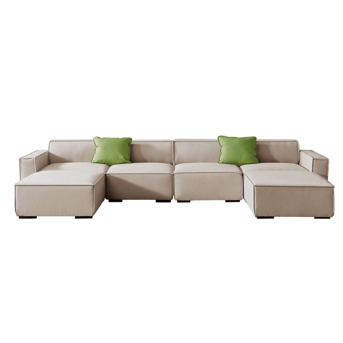 GFD Home - Modular U Shape Sectional Fabric Sofa (Beige) - GreatFurnitureDeal