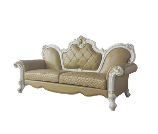Acme Furniture - Picardy Sofa w-5 Pillows, Antique Pearl & Butterscotch PU - 58210 - GreatFurnitureDeal