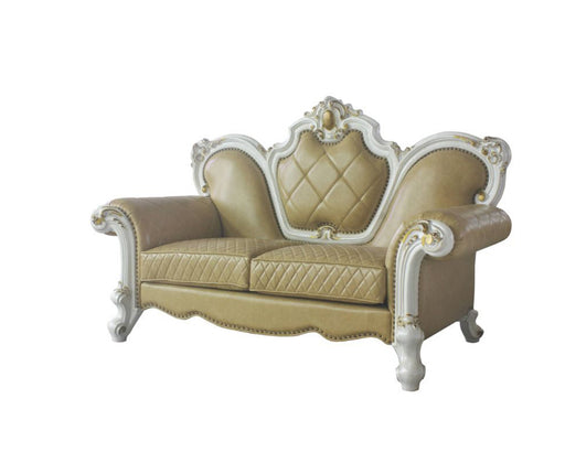 Acme Furniture - Picardy Loveseat w-3 Pillows, Antique Pearl & Butterscotch PU - 58211 - GreatFurnitureDeal