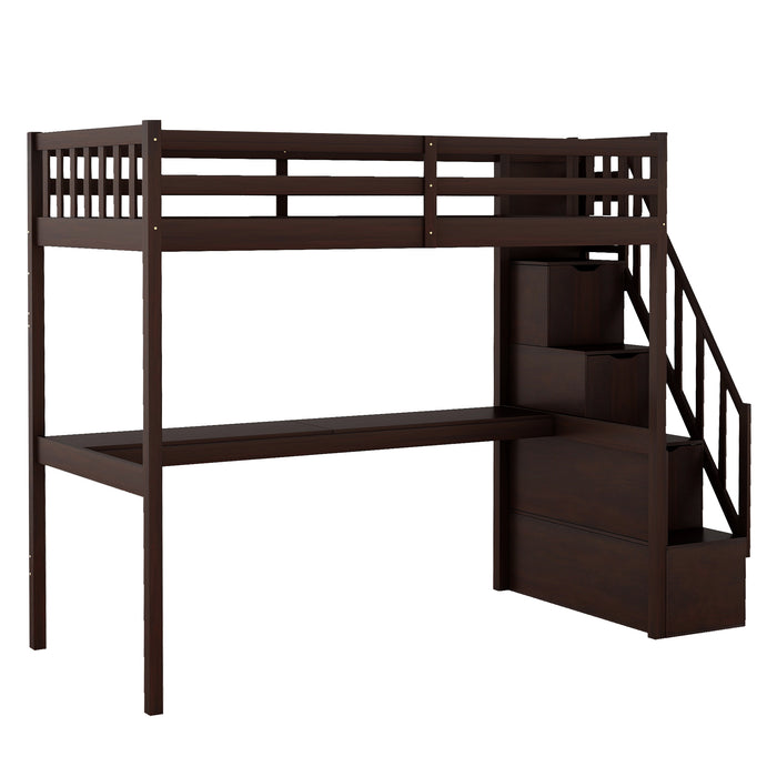 GFD Home - Twin Size Loft Bed with Staircase and Built-in Desk ,Espresso - GreatFurnitureDeal