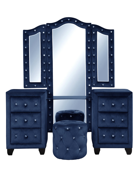 GFD Home - Sophia Queen Vanity 4 Piece Blue - GreatFurnitureDeal