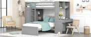 GFD Home - Twin size Loft Bed with a Stand-alone bed, Shelves,Desk,and Wardrobe-Gray - GreatFurnitureDeal