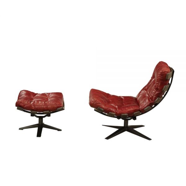 Acme Furniture - Gandy 2Pc Pk Chair & Ottoman in Red - 59531 - GreatFurnitureDeal