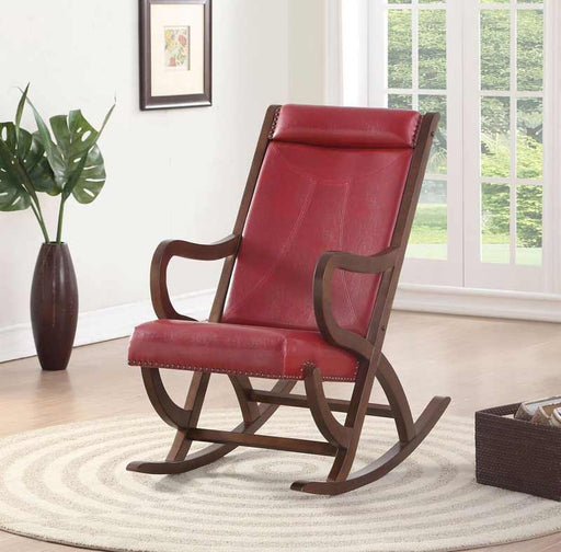 Acme Furniture - Triton Burgundy PU & Walnut Rocking Chair - 59536 - GreatFurnitureDeal