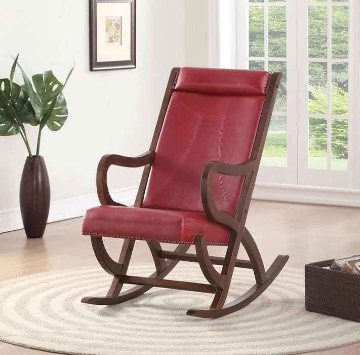 Acme Furniture - Triton Burgundy PU & Walnut Rocking Chair - 59536