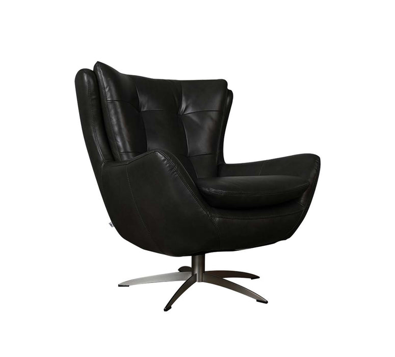 Moroni - McCann Full Leather Swivel Chair with Ottoman in Charcoal - 59606B1855-5962