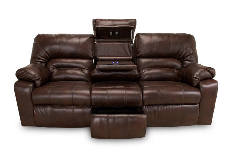 Franklin Furniture - Dakota Power Reclining Sofa w/Drop Down Table Lights & Drawer Frosty Fridge/Lumbar Massage and USB in Oregon Trail Java - 59639-45-JAVA