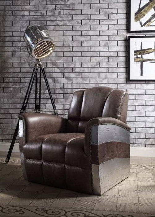 Acme Furniture - Brancaster Accent Chair, Retro Brown Top Grain Leather & Aluminum - 59716 - GreatFurnitureDeal