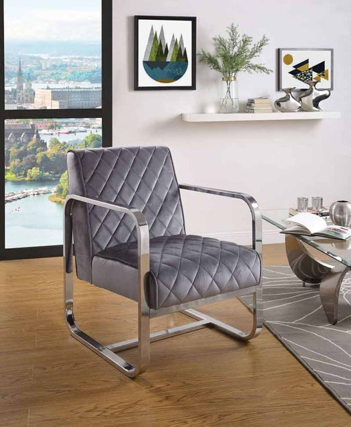 Acme Furniture - Tasmine Gray Velvet & Chrome Accent Chair - 59812 - GreatFurnitureDeal