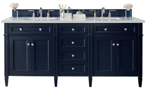 James Martin Furniture - Brittany 72" Victory Blue Double Vanity w- 3 CM Classic White Quartz Top - 650-V72-VBL-3CLW - GreatFurnitureDeal