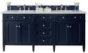 James Martin Furniture - Brittany 72" Victory Blue Double Vanity w- 3 CM Carrara Marble Top - 650-V72-VBL-3CAR - GreatFurnitureDeal