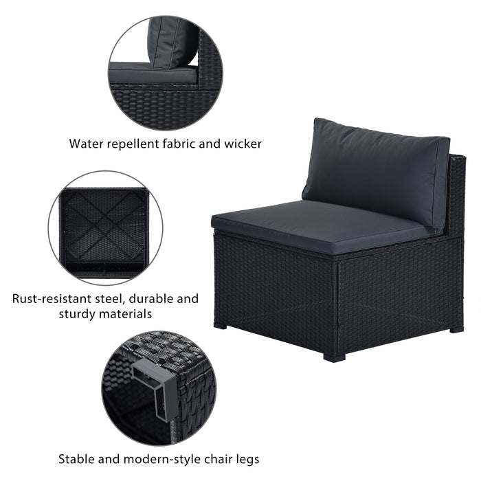 GFD Home - GO 6-Piece Outdoor Furniture Set with PE Rattan Wicker, Patio Garden Sectional Sofa Chair, removable cushions (Black wicker, Grey cushion) - GreatFurnitureDeal