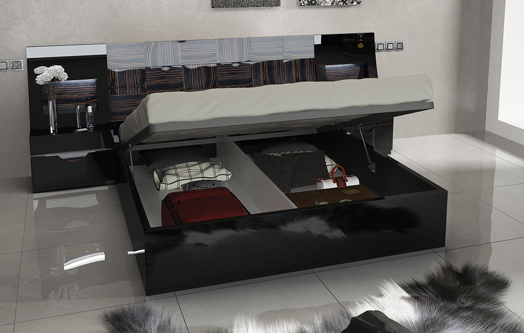 ESF Furniture - Marbella 3 Piece Queen Bedroom Set With Storage in Black - MARBELLAQSBED-STORAGE-3SET