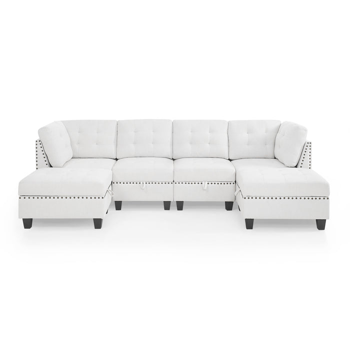 GFD Home - U shape Modular Sectional Sofa，DIY Combination，includes Two Single Chair ，Two Corner and Two Ottoman，Ivory Chenille - GreatFurnitureDeal