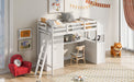 GFD Home - Twin Size Loft Bed with Wardrobe and Drawers, attached Desk with Shelves, White - GreatFurnitureDeal