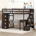 GFD Home - Twin size Loft Bed with Storage Drawers ,Desk and Stairs, Wooden Loft Bed with Shelves - Espresso - GreatFurnitureDeal