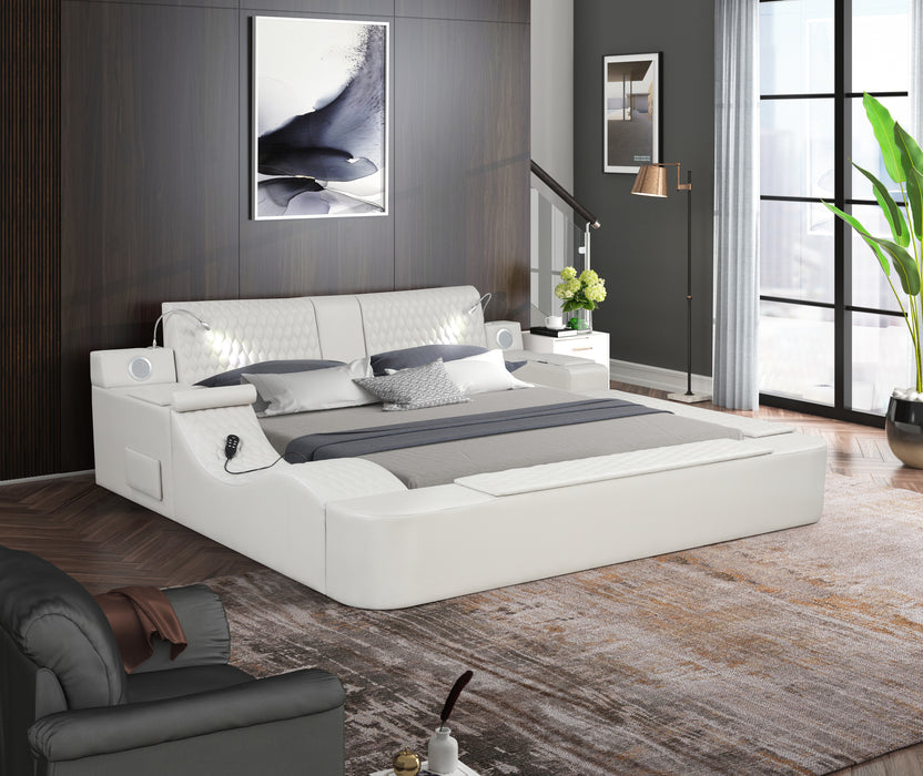 GFD Home - Zoya Smart Multifunctional Queen Size Bed Made with Wood in White - GreatFurnitureDeal