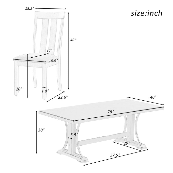 GFD Home - TREXM 9-Piece Retro Style Dining Table Set 78" Wood Rectangular Table and 8 Dining Chairs for Dining Room (Natural Walnut) - GreatFurnitureDeal