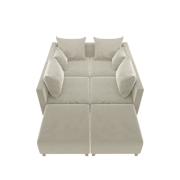 GFD Home - Sectional Sofa,U-shaped sofa with 6 Pillows for Living Room,Velvet  for bedroom, livingroom Beige - GreatFurnitureDeal