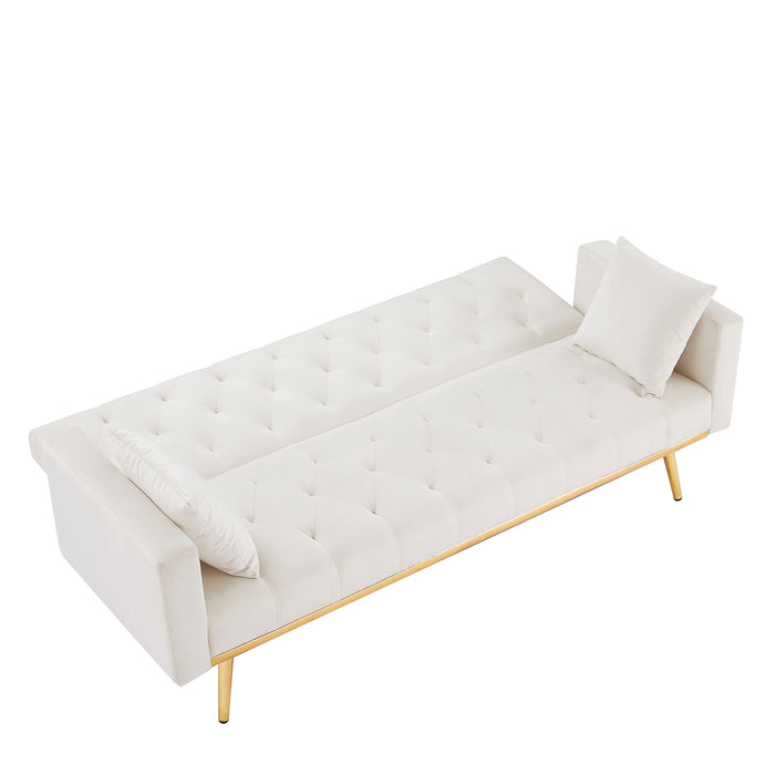 GFD Home - Cream White  Convertible Folding Futon Sofa Bed , Sleeper Sofa Couch for Compact Living Space. - GreatFurnitureDeal