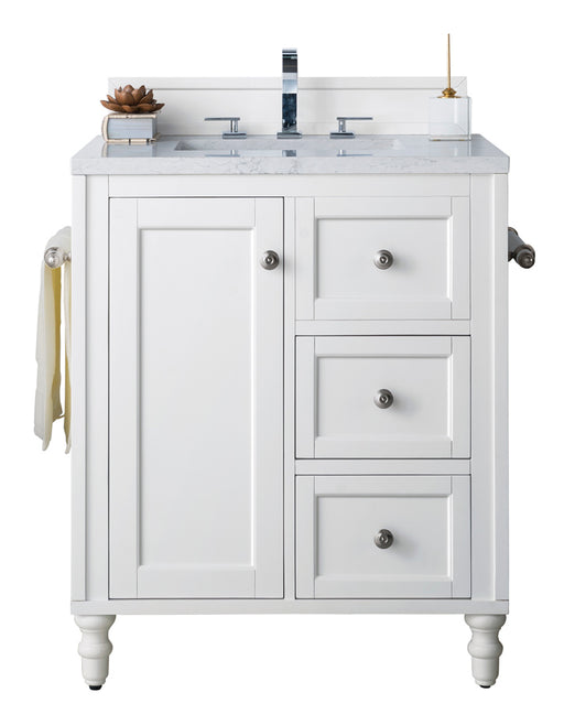 James Martin Furniture - Copper Cove Encore 30" Single Vanity, Bright White w- 3 CM Eternal Jasmine Pearl Quartz Top - 301-V30-BW-3EJP - GreatFurnitureDeal